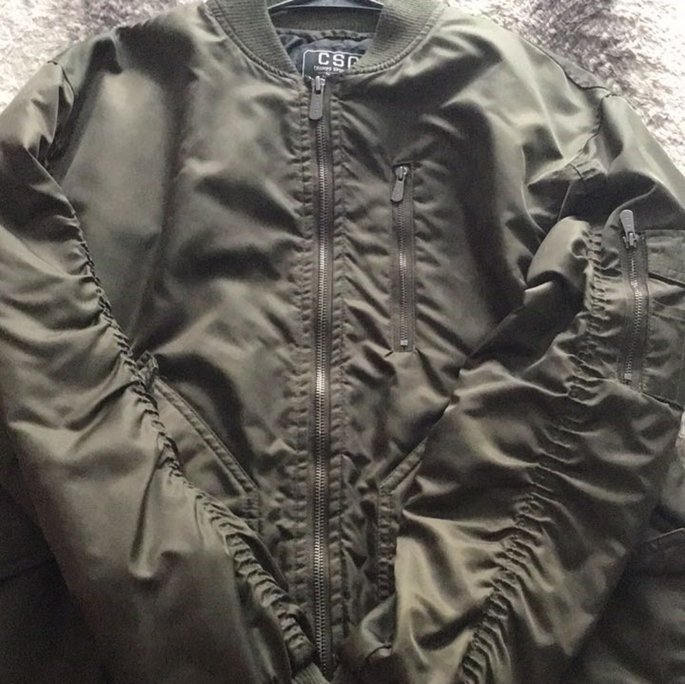 Green bomber jacket.